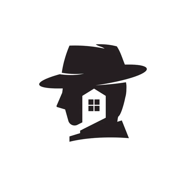 Real Estate Agent Man Face Hat Silhouette Vector Illustration Vector — Stockvektor