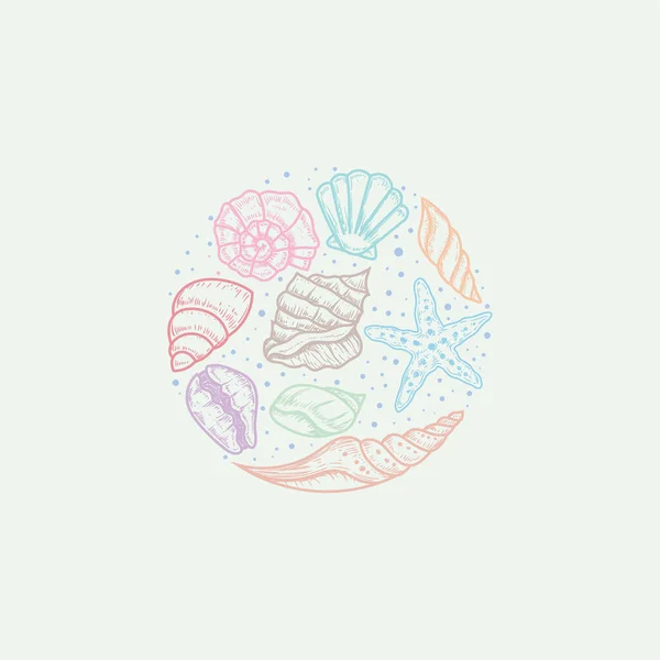 Hand Drawn Circle Frame Seashells Vector Illustration Sea Shell Vector — Vettoriale Stock