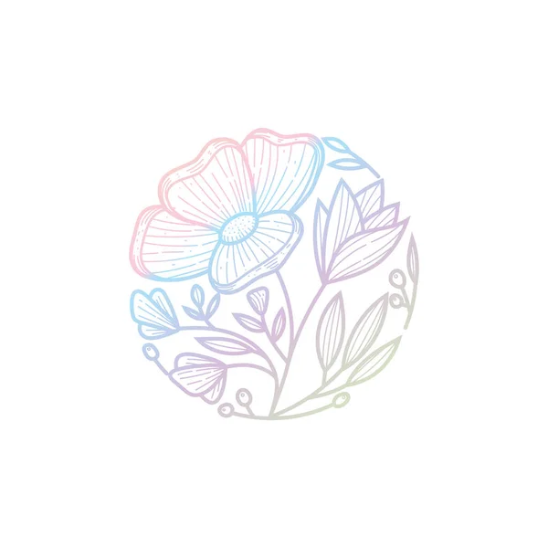 Abstract Hand Drawn Floral Circle Linear Style — Vettoriale Stock