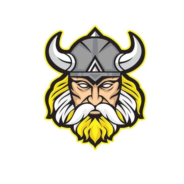 Viking Guerreiro Cabeça Mascote Colorido Vetor Ilustração — Vetor de Stock
