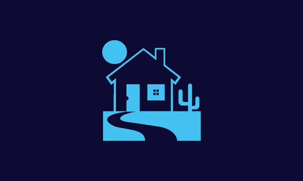 Diseño Mínimo Icono Casa Con Fondo Azul Oscuro Tema Azul — Vector de stock