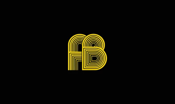 黄色の平行線と黒の背景を持つ文字Ab線のロゴベクトルデザイン — ストックベクタ