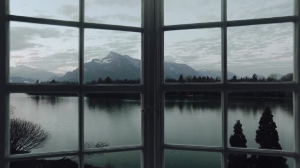 View Mountains Window Lake Forest — Wideo stockowe