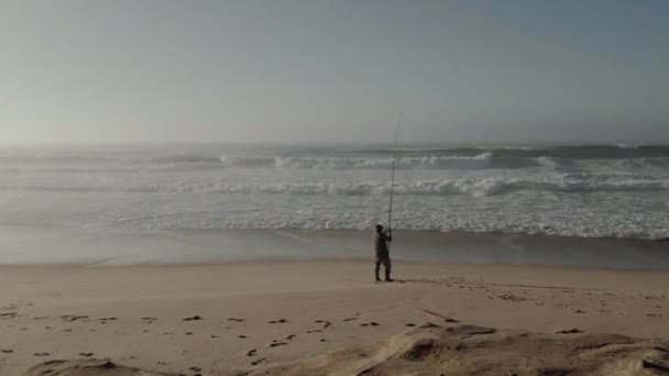 Fishing Ocean Shore Fishing Rod — Vídeos de Stock