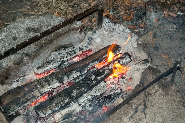 Fogo Real Campo Livre Close — Fotografia de Stock