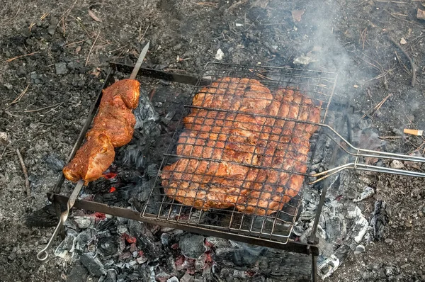 Barbecue All Aperto Caminetto Campeggio Primo Piano — Foto Stock