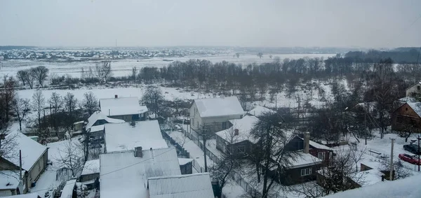 Winter Frosty Village Panorama View Composition — Stock Photo, Image