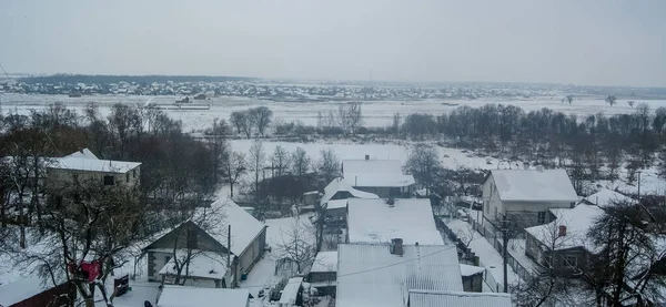 Winter Frostig Dorf Panoramablick Zusammensetzung — Stockfoto