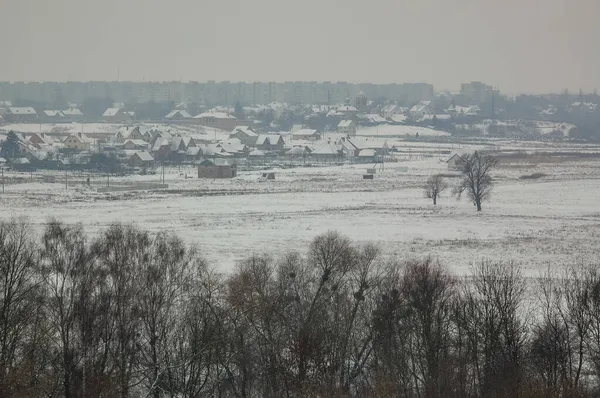 Winter Frostig Dorf Panoramablick Zusammensetzung — Stockfoto