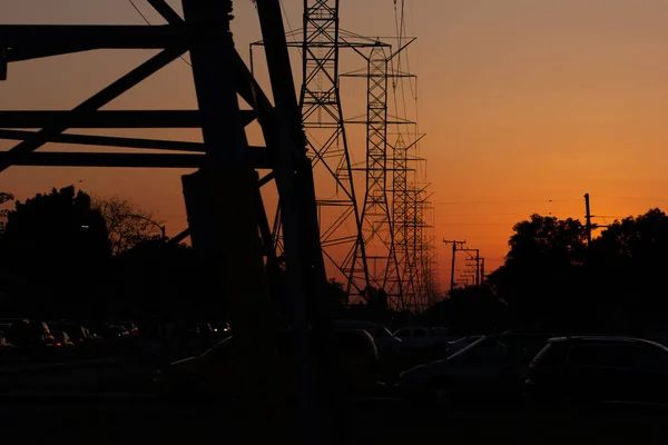 Power lines with a sunset