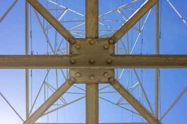 Arka planda gökyüzü olan elektrik hatları