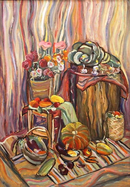 oil painting still life pumpkin apples autumn