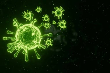 3D oluşturma, tıbbi ve bilimsel konsept üzerinde yeşil virüs hücre bakterisi