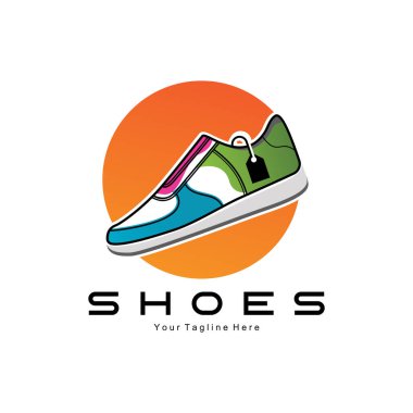 Sneakers Ayakkabı Logosu Tasarımı, trend gençlik ayakkabılarının vektör çizimi, basit komik konsept