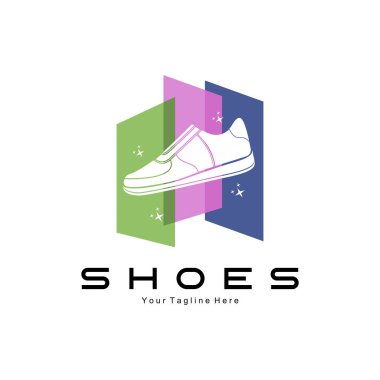Sneakers Ayakkabı Logosu Tasarımı, trend gençlik ayakkabılarının vektör çizimi, basit komik konsept