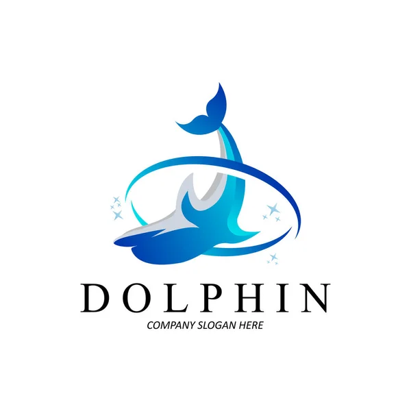Dolphin Logo Vector Icon Design Animali Marini Tipi Pesci Mammiferi — Vettoriale Stock