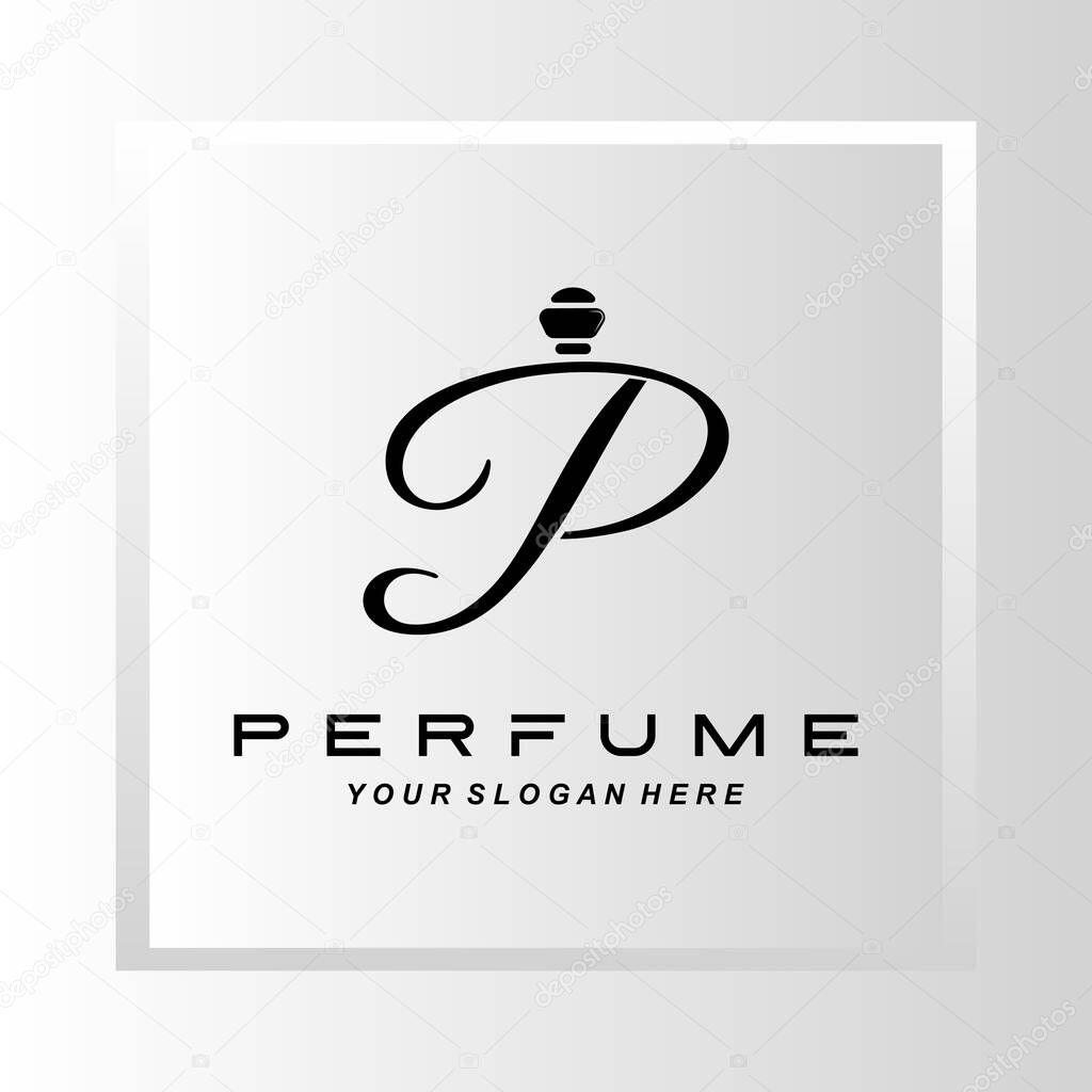 Luxury perfume bottle logo design, illustration for cosmetics, beauty, salon, company products,