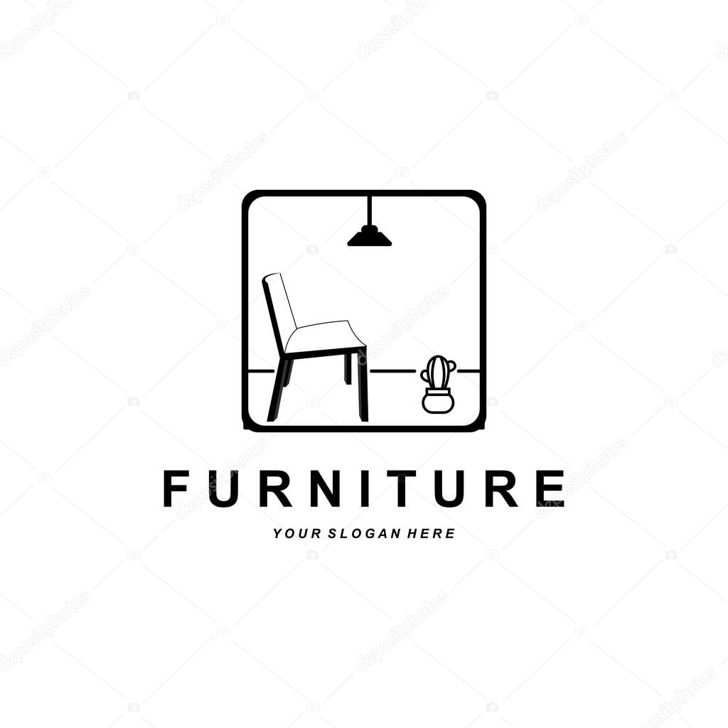Furniture logo, home furnishing design, room icon illustration, table, chair, lamp, frame, clock, flower pot