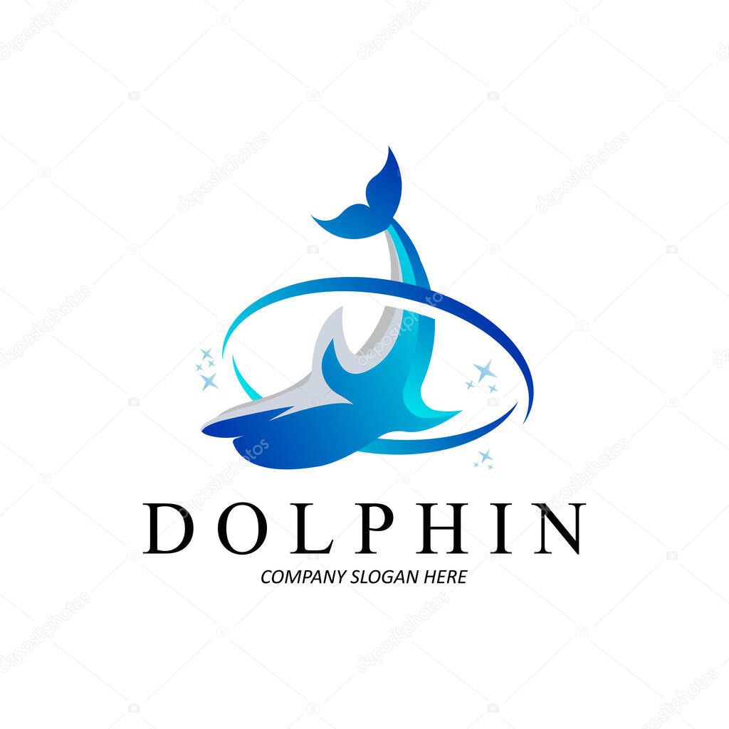 Dolphin Logo vector icon design, Marine Animals Fish Types Mammals, love to fly and jump