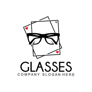 Gözlük logosu tasarımı, göz sağlığı için optik araçların vektör illüstrasyonu