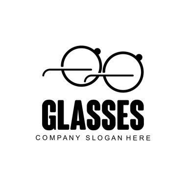 Gözlük logosu tasarımı, göz sağlığı için optik araçların vektör illüstrasyonu