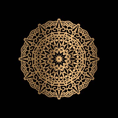 Henna, Mehndi ve dekorasyon için dairesel şekil vektör sanatı. Etnik oryantal stil dekoratif resim altın rengi