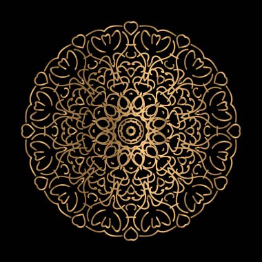 Henna, Mehndi ve dekorasyon için dairesel şekil vektör sanatı. Etnik oryantal stil dekoratif resim altın rengi