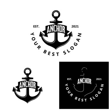 gemi çapa logo simgesi vektörü, port, retro tasarım illüstrasyonu