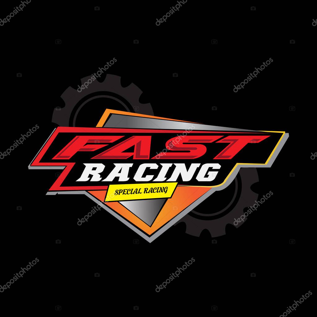 Fast racing logo background design, automotive vehicle repair, suitable for screen printing, stickers, banners, teams, companies