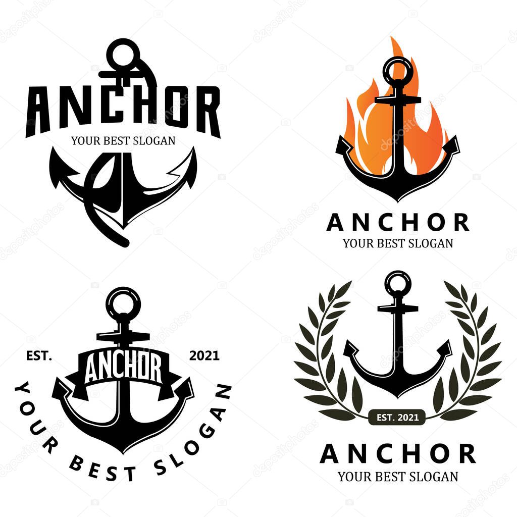 ship anchor logo icon vector, port, retro design illustration