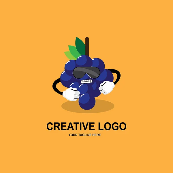 Desenho Animado Simples Fruto Uva Expressão Ícone Vetor Logotipo — Vetor de Stock