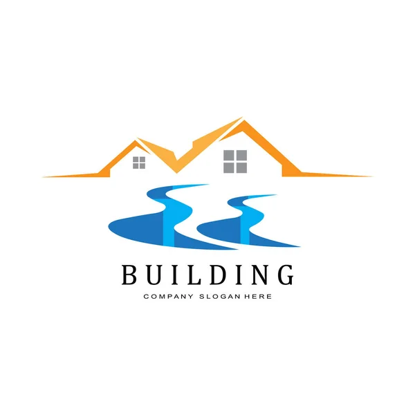 Bâtiment Urbain Logo Icône Symbole Maison Appartement Vue Sur Ville — Image vectorielle