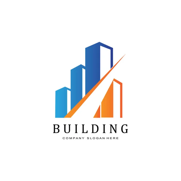 Bâtiment Urbain Logo Icône Symbole Maison Appartement Vue Sur Ville — Image vectorielle