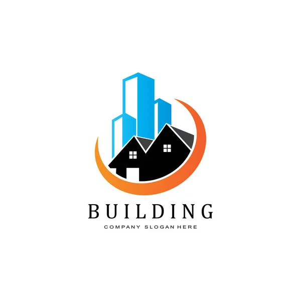 Edifício Urbano Símbolo Ícone Logotipo Construção Casa Apartamento Vista Cidade —  Vetores de Stock