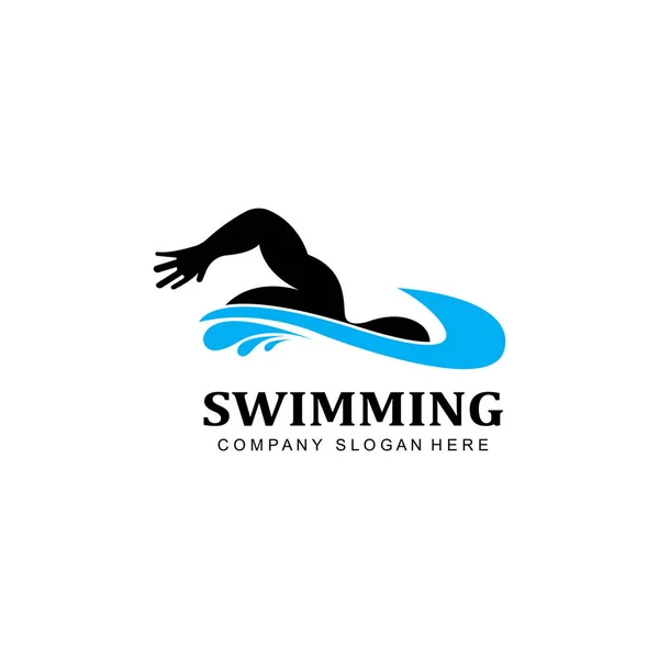 Swimming Pool Logo Vector Icon Swimmer Athlete Concept Inspiration — Stock Vector