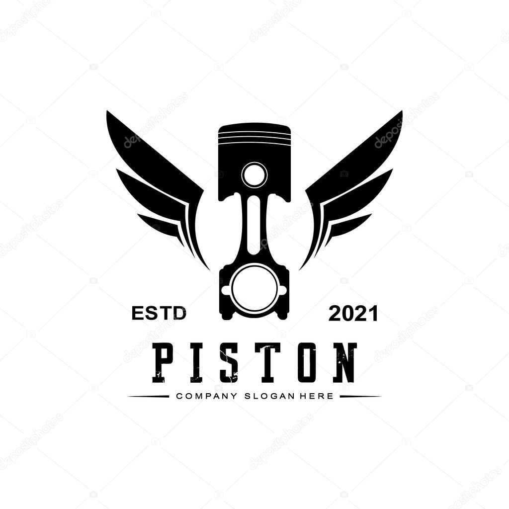 Engine Piston Logo Icon Vector Car vehicle, drive tool, retro background