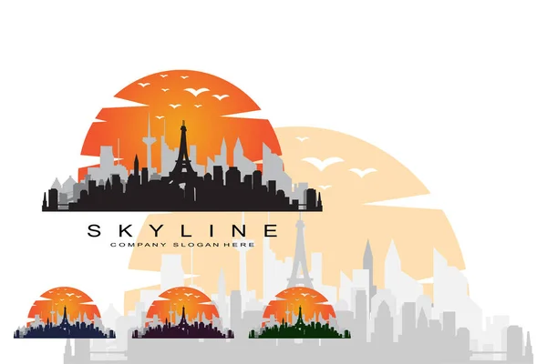 Şehir Skyline Kentsel Emlak Binası Logo Tasarım Vektörü Gökdeleni — Stok Vektör