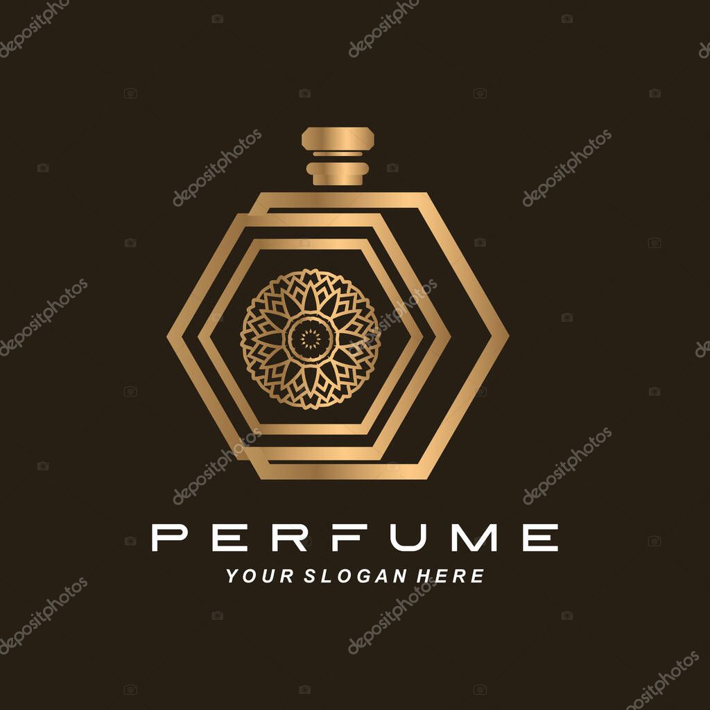 Luxury perfume bottle logo design, illustration for cosmetics, beauty, salon, company products,