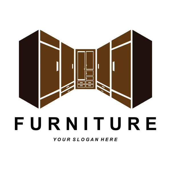 Wardrobe Logo Design Furniture Clothes Place Illustration Wood Craft Company — Stockvektor