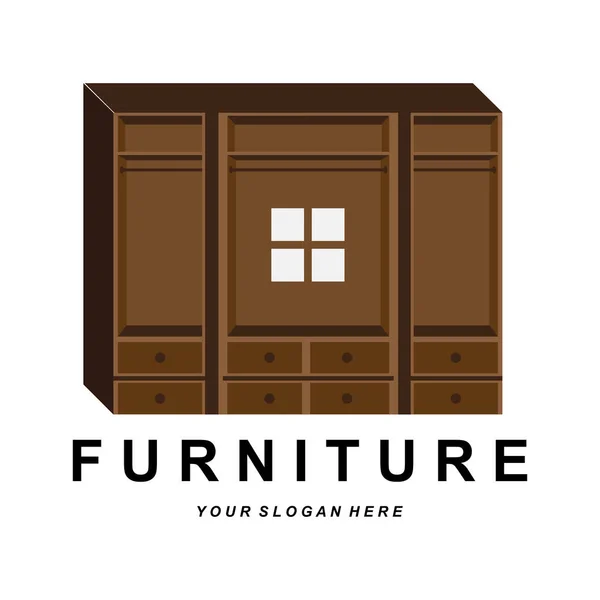 Wardrobe Logo Design Furniture Clothes Place Illustration Wood Craft Company — Stockvektor