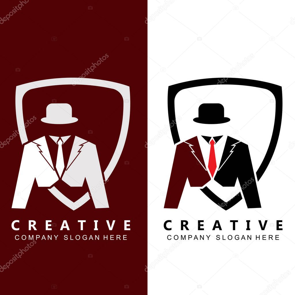 Black mafia men tuxedo symbol vector logo