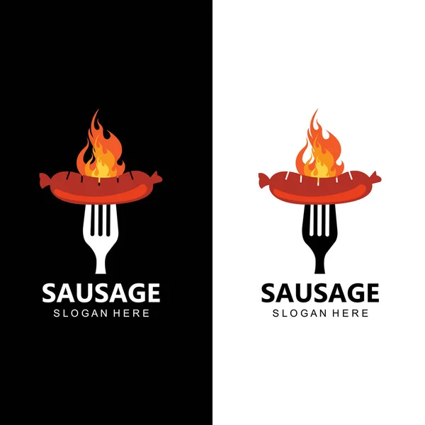Grilled Sausage Vector Design Retro Cool Food Logo — Stock Vector