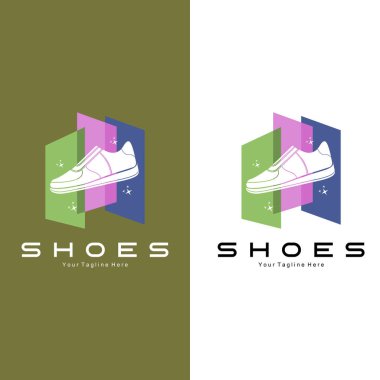 Sneakers Ayakkabı Logosu Tasarımı, trend gençlik ayakkabılarının vektör çizimi, basit komik konsept