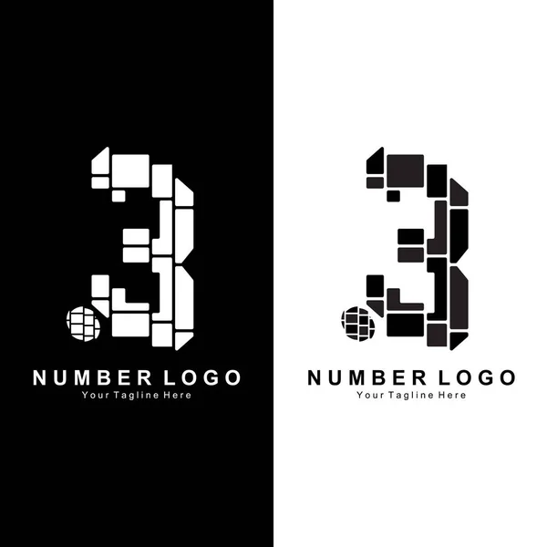 Número Diseño Tres Logotipos Vector Icono Premium Ilustración Para Empresa — Vector de stock