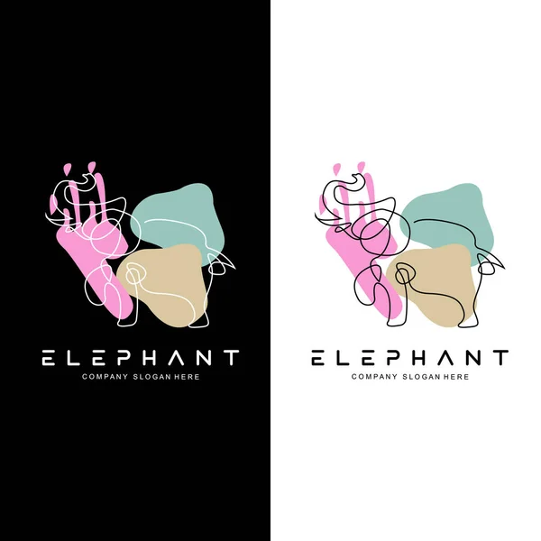 Elefante Linha Logotipo Design Animal Protegido Esboço Vetor Ilustração — Vetor de Stock