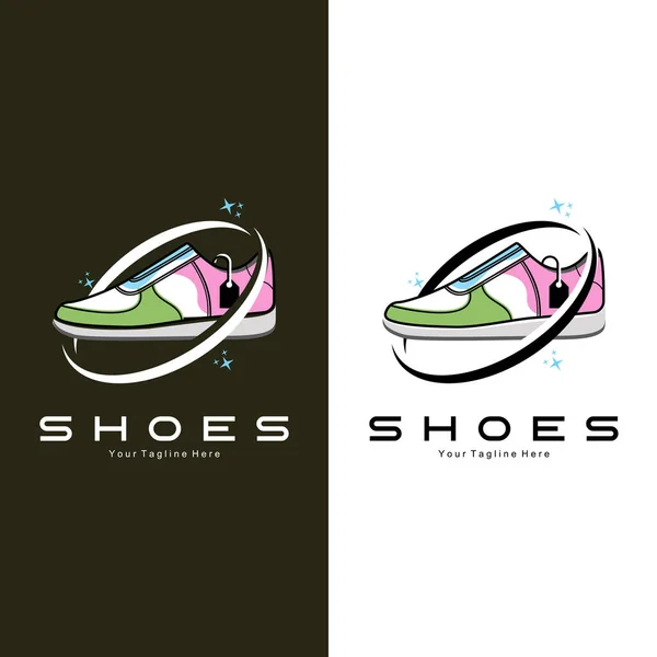 Trampki Shoe Logo Design Wektor Ilustracji Trendów Obuwia Młodzieżowego Prosta — Wektor stockowy