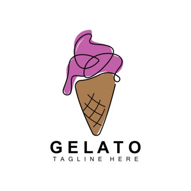 Ice Cream Gelato Logo Design, Sweet Soft Cold Food, Vector Brand Company Products