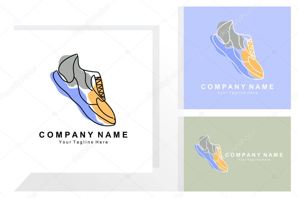 Sneakers Shoe Logo Design, vector illustration of trending youth footwear, simple funky concept