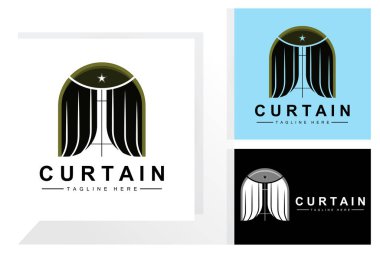 Home And Exhibition Curtain Logo Design, Building Decoration Vector Illustration