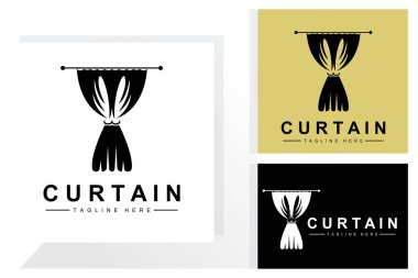 Home And Exhibition Curtain Logo Design, Building Decoration Vector Illustration